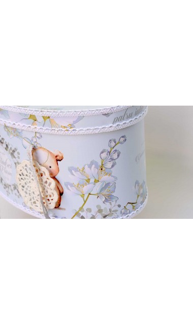 Trusou de botez cu eucalipt si ursuleti pe fundal bleu mint Little Blue Bear 21